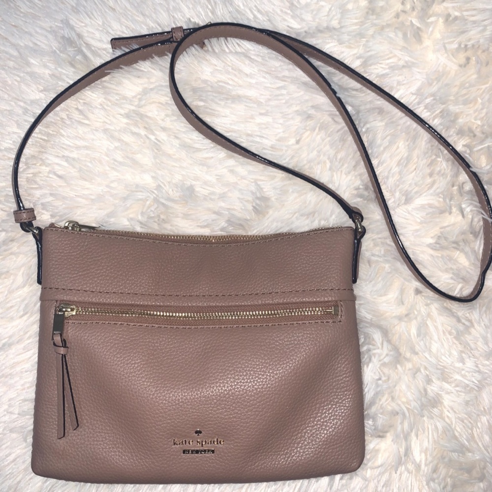 kate spade taupe pebbled leather crossbody bag